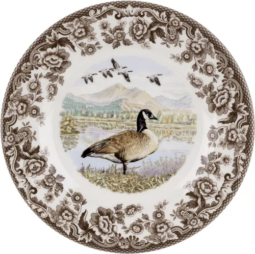 Vista 27 de Spode Woodland Bass Plato de Ensalada - 8" Loza Fina, Hecho en Inglaterra, Diseño de Pez de Caza con Borde de Flores Británicas para Ensaladas