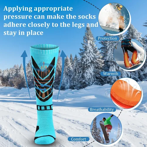 Vista 6 de wanchel Merino Wool Ski Socks - 2 Pairs Knee High Skiing Socks, Winter Warm Snowboard Thermal Socks