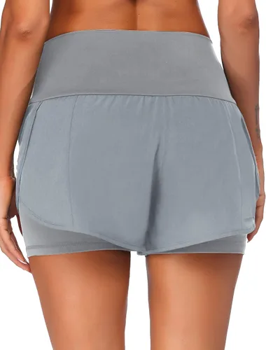 Vista 4 de Tremaker Pantalones cortos de entrenamiento 2 en 1 para mujer, cintura alta, gimnasio, yoga, trotar, atléticos con bolsillos