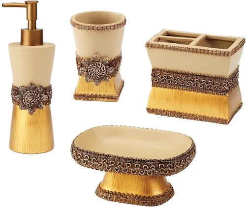 Vista 14 de Avanti Linens - Juego de accesorios, vaso de resina, soporte para cepillos de dientes, jabonera y bomba de loción, decoración duradera para el baño