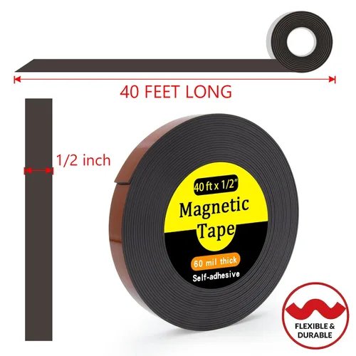 Vista 2 de Tiras de cinta magnética con adhesivo, película de liberación transparente (ancho 1/2 pulgada de grosor, 60 mil, 40 pies)