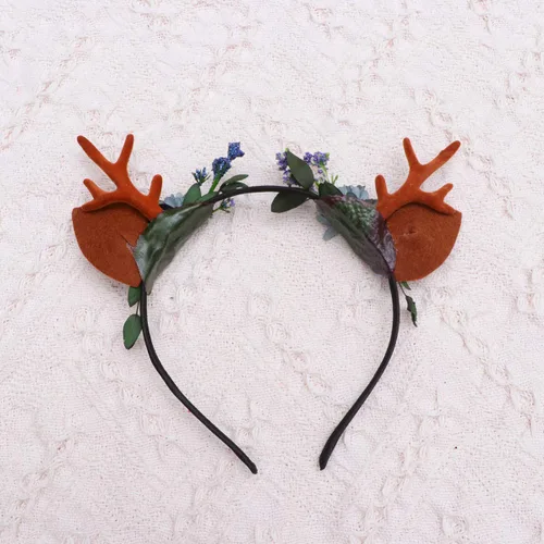 Vista 7 de Lurrose Diadema de Navidad con cuernos de ciervo, corona de bayas y flores, diadema de Navidad, boho, tocado para fiesta para mujer