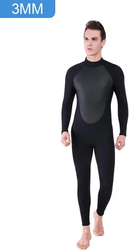 Vista 6 de Traje de neopreno completo para hombre y mujer, 0.118 in, buceo, natación, trajes húmedos térmicos, cremallera delantera/trasera, traje de baño