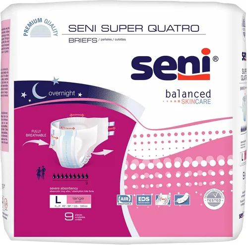 Vista 12 de Seni Super Quatro - Calzoncillos unisex para incontinencia adulta con pestañas, talla pequeña (55,9-81,3 cm), 12 unidades (1 paquete de 12)