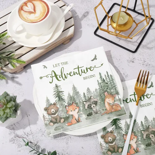 Vista 4 de JarThenaAMCS 80 servilletas de papel con texto en inglés «Let The Adventure Begin» (Let The Adventure Begin), servilletas de papel desechables