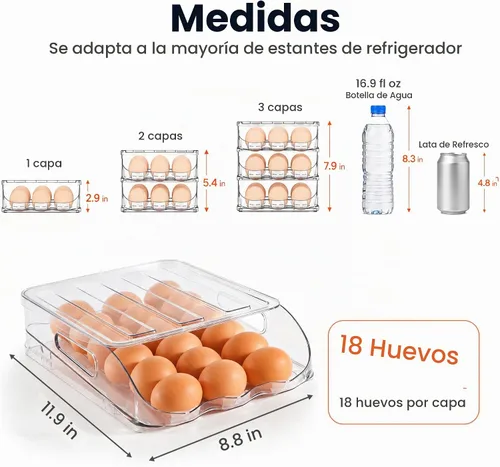 Vista 7 de SMRCAD Soporte para Huevos para Refrigerador, Dispensador de Huevos con Rodamiento Estable Automático con Parachoques de Silicona y Asa para Nevera