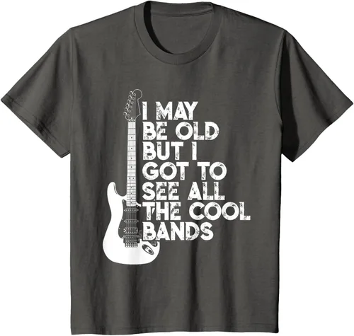 Vista 72 de Camiseta con texto en inglés "I May Be Old But I Got to See All The Cool Bands" Negro
