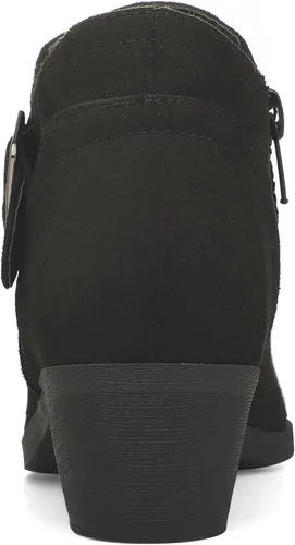 Vista 7 de mysoft Botas de tobillo para mujer, tacón bajo y grueso, cómodas botas de punta redonda con cremallera lateral Ante negro