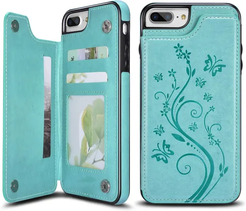 Vista 10 de UEEBAI Funda para iPhone SE 2022/7/8/SE 2020, funda de piel sintética con cierre magnético, ranuras para tarjetas, función de soporte