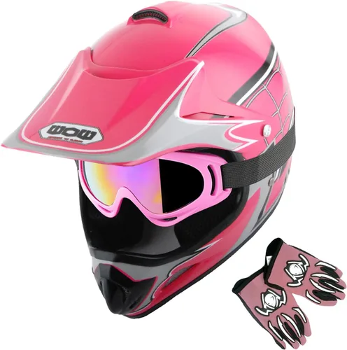 Vista 20 de WOW Casco de motocross BMX MX ATV para niños y jóvenes, casco Dianosour Dragon + gafas + guante marciano juvenil: paquete HJOY MG