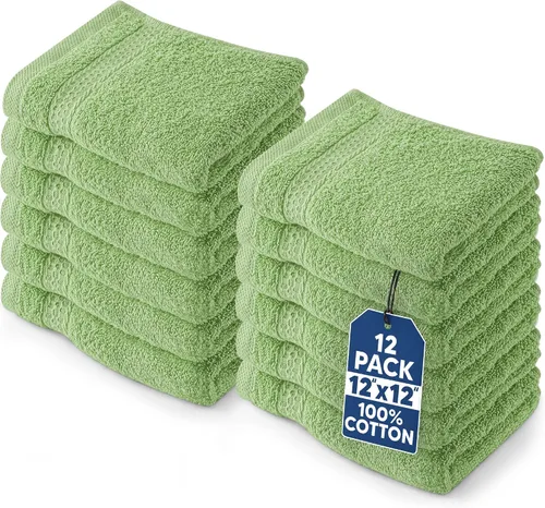 Vista 25 de Paños Utopia Luxury de 100% algodón ringspun y de cuidado fácil para máxima suavidad y absorción. Paquete de 12 (13 in x 13 in) Highly Absorbent
