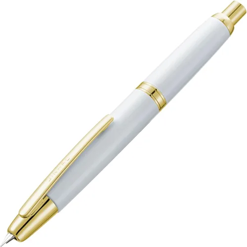 Vista 61 de Jinhao 10 Press Pluma estilográfica con caja, punta mediana retráctil de oro mate cepillado con juego de convertidor de tinta (clip dorado)