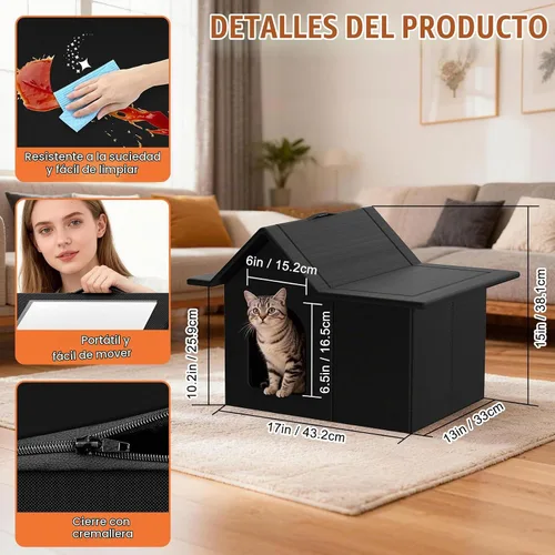Vista 4 de Casa para gatos al aire libre, refugio resistente a la intemperie para mascotas, cama duradera para gatos al aire libre e interior, fácil montaje