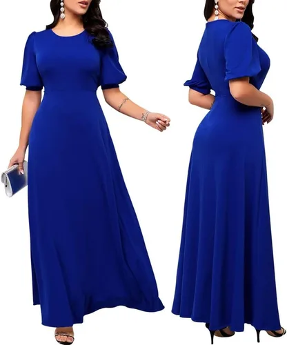 Vista 9 de SperLucky Maxi vestidos para mujer, vestido largo elegante, vestido de manga corta, casual, cuello redondo, estampado floral, vestido de fiesta