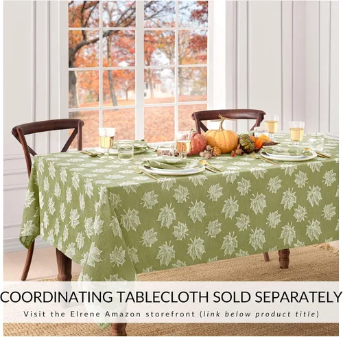 Vista 4 de Elrene Home Fashions Falling Leaves - Servilletas de cena de algodón jacquard, juego de 8, 17 x 17 pulgadas, color verde