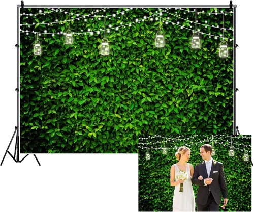 Vista 8 de Renaiss Fondo de pared de hojas verdes naturales de 5 x 3 pies, para primavera, césped, boda, fotografía, fondo para recién nacidos, baby shower