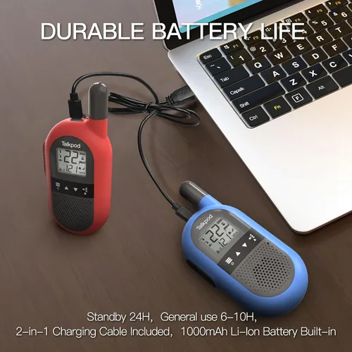 Vista 3 de Talkpod F40 Walkie Talkies 2 unidades para niños, adultos, radio FRS de mano de 2 vías con batería de iones de litio 22CH Walkie Talkie familiar