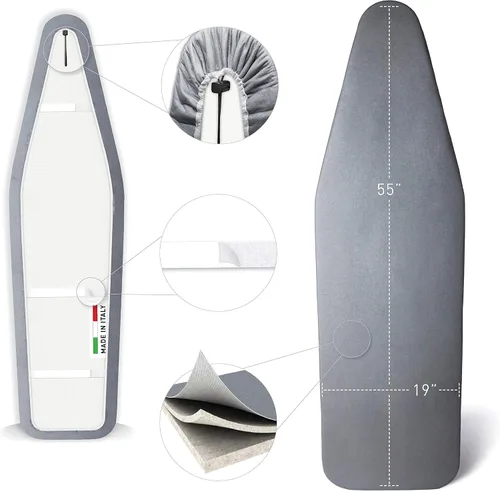 Vista 9 de TIVIT Funda para tabla de planchar de 19 x 55 pulgadas, fabricada en Italia. Fundas de almohadilla de agarre profesional con 3 correas de cierre