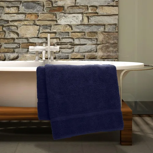 Vista 2 de Script R - Toalla de baño con monograma, regalo personalizado, 27 x 54 pulgadas, juego de 1 toalla bordada con texto dorado, 100% algodón turco Navy