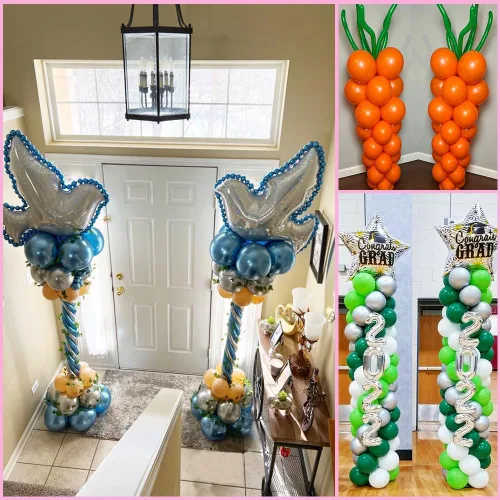 Vista 7 de DECOJOY Juego de 2 soportes de columna para globos, soportes ajustables de arco de globos de 7 pies con bases para piso, kit de montaje de pilar