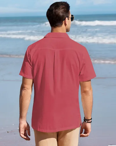 Vista 4 de Guayabera - Camisas para hombre, estilo cubano, camisas de lino con botones para hombre