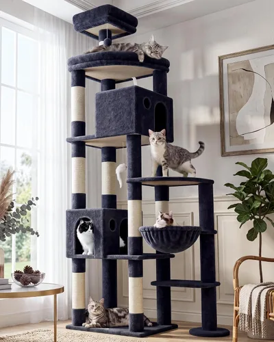 Vista 11 de Globlazer Árbol Gigante para Gatos, Árbol para Gatos de 83 Pulgadas para Gatos Grandes Adultos de Interior, Torre XXL para Gatos con 9 Postes