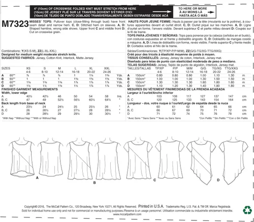Vista 2 de McCall's Patterns M7323 Misses' Asimétrico Costura Detalle Tops, ZZ (L-XL-XXL)