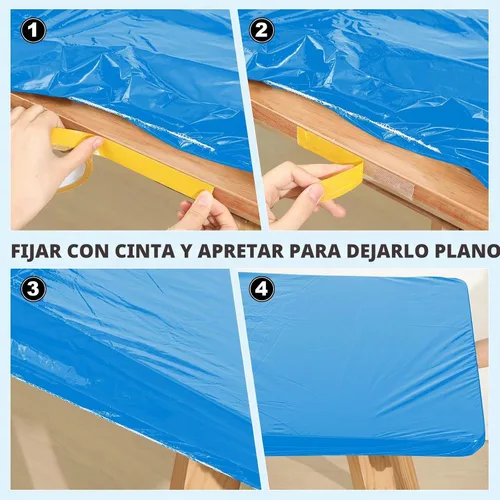 Vista 4 de Boao 12 piezas de manteles de plástico desechables para mesas con borde elástico ajustable, manteles rectangulares impermeables para mesas de Azul