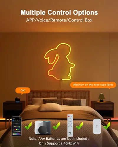 Vista 3 de Lumary Luz inteligente RGBAICW de neón para interiores, luces LED de 9.8 pies para dormitorio, funciona con Alexa/Google Assistant, 180 LEDs/m RGB