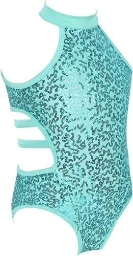 Vista 3 de Maillot de ballet sin mangas con lentejuelas y cuello halter