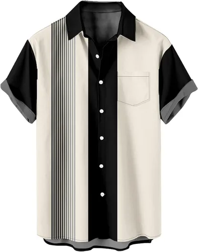 Vista 5 de Men's Casual Button-Down Shirts,Men's Casual Linen Shirts Hawaiian Short Sleeve Button Down Shirt Summer Beach Tops