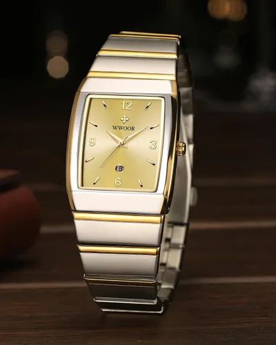 Vista 6 de WWOOR Relojes cuadrados para hombres y mujeres, reloj cuadrado de acero inoxidable para hombre con fecha, reloj casual con fecha cuadrada