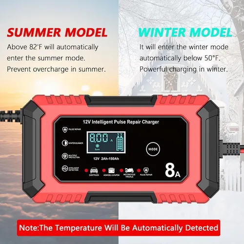Vista 5 de Cargador de batería de coche 12V 8-Amp Smart Trickle Charger completamente automático Rojo