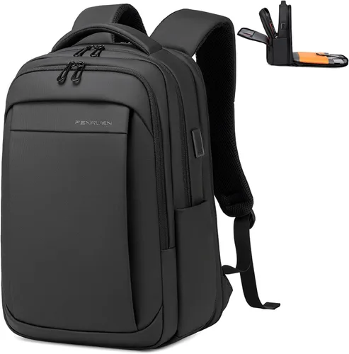 Vista 8 de FENRUIEN Mochila para portátil, color negro, Negro, 15,6 pulg., Negocios