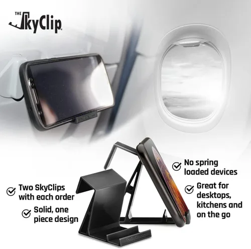 Vista 2 de The SkyClip Soporte de mesa para teléfono celular de avión para la parte trasera del asiento y soporte resistente para teléfono, compatible