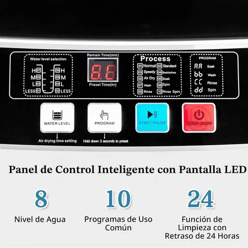 Vista 5 de Winado Lavadora completamente automática, lavadora portátil de carga superior de 17.6 libras con bomba de drenaje, 10 programas de lavado, 8 niveles