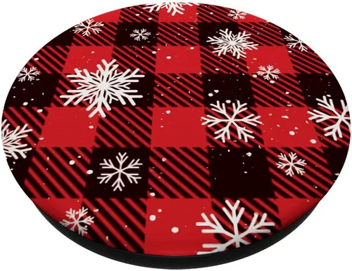 Vista 2 de Bonito patrón de cuadros navideños y copos de nieve para mujer, PopSockets estándar PopGrip