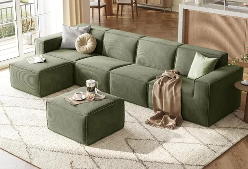 Vista 18 de LINSY HOME Sofá Seccional Modular, Sofá Sin Huesos en Forma de L de 105", Sofá de 3 Asientos con Otomana Móvil, Sofás Seccionales Nube de Pana