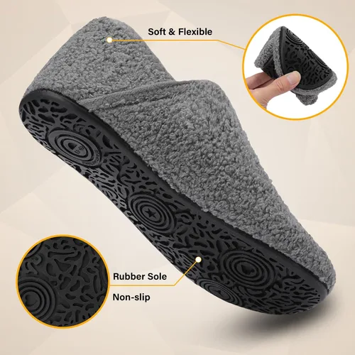 Vista 4 de Scurtain Pantuflas para hombre y mujer, unisex, para adultos, forro de terciopelo, ligeras, para interiores, viajes, suela antideslizante, cálidas
