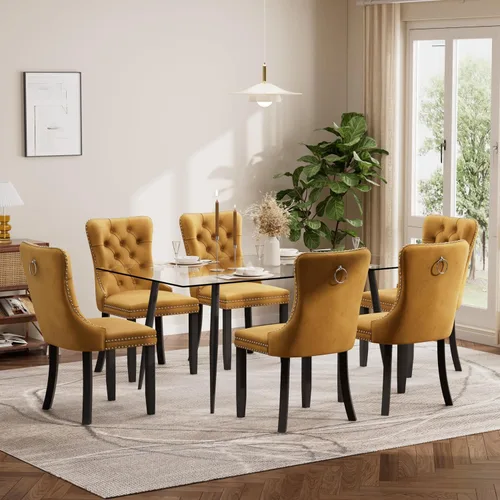 Vista 43 de Baysitone Juego de mesa de comedor de cristal de 51 pulgadas para 4, juego de 5 piezas de comedor moderno, mesa de cocina rectangular de vidrio