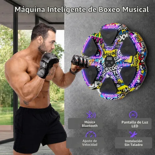 Vista 6 de Máquina de boxeo musical 2026 con guantes de boxeo, entrenador de boxeo inteligente con Bluetooth, máquina de montaje en pared para adultos y niños