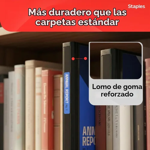 Vista 4 de Carpeta con anillos en forma de "D" de 1 pulgada para mejor visualización Staples, Negro