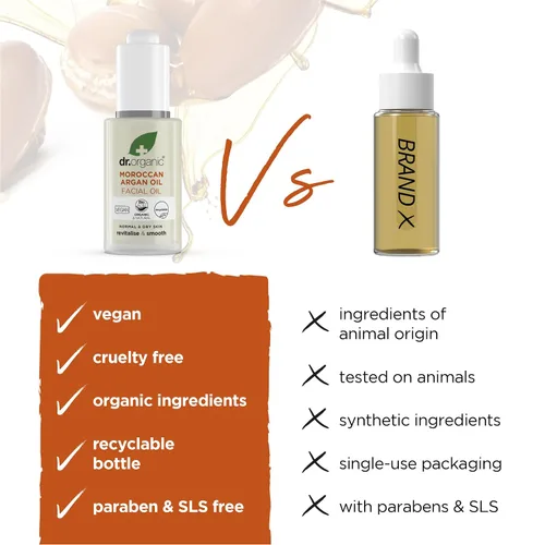 Vista 6 de Dr. Organic Aceite facial de argán marroquí Nutritivo para un envejecimiento saludable, no grasoso, suaviza y repone la piel, natural, vegano