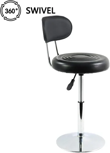 Vista 4 de FURWOO Silla giratoria de piel sintética negra Mini taburete de peluquería con respaldo para manicura, tatuaje y uso de oficina