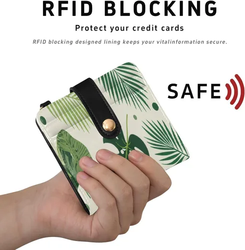 Vista 4 de Nander Green Leaf Small Wallet Women RFID Blocking Soft Leather Small Slim Thin Credit Card Wallet with Card Slots ID Window Zipper Coin Purse