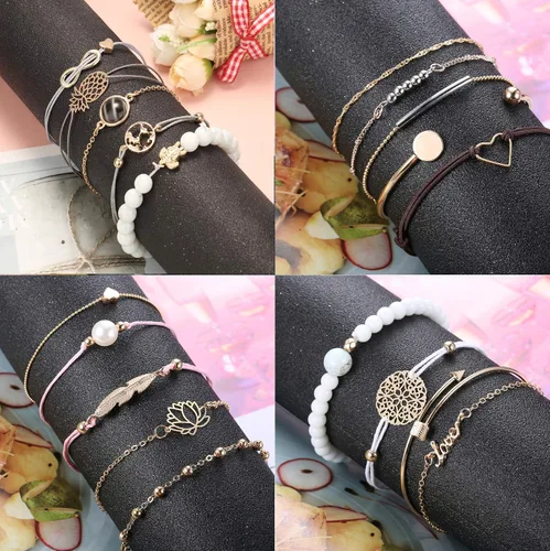 Vista 3 de YADOCA 20 Pcs Layered Bracelet Set for Women Multiple Stackable Wrap Bangle Turtle Pineapple Arrow Feather Lotus Assorted Beaded Bracelets
