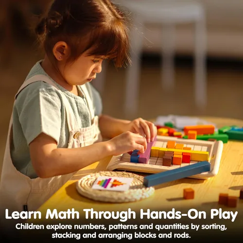 Vista 4 de PlanToys® Wooden Math Blocks & Rods Montessori Kids STEM Learning Toy Set Math Blocks and Rods