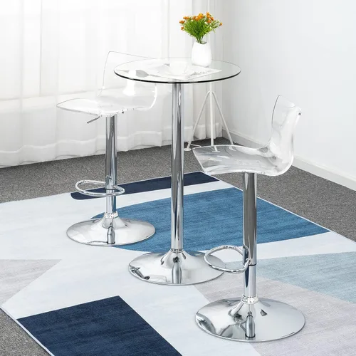 Vista 9 de Taburetes de bar acrílicos con respaldo medio, juego de 2 soportes giratorios ajustables transparentes