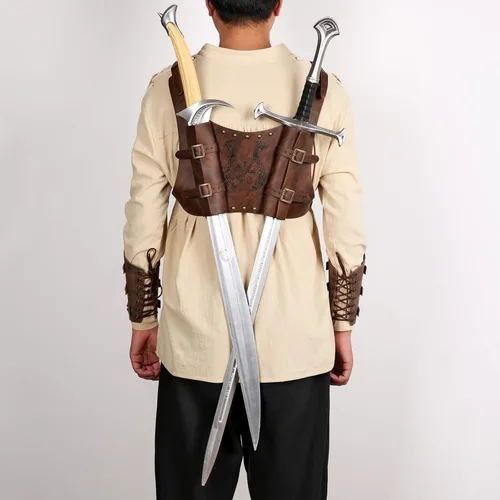 Vista 5 de HZMAN Espada de tótem vikingo medieval, rana ajustable de piel sintética, doble espada, Cosplay Renacimiento LARP