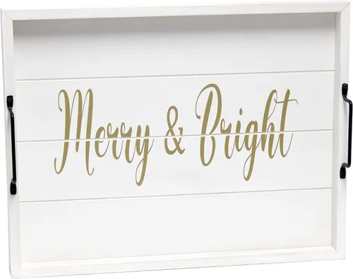 Vista 26 de Elegant Designs HG2013-GBL Bandeja de Servir Redonda de Madera Decorativa de Navidad de 13.75'' con Asas, Verde Believe Lavado verde "Believe